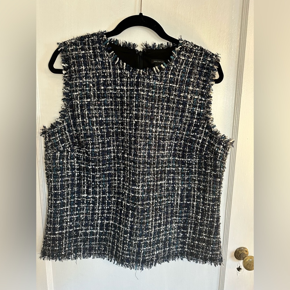 Ann Taylor Blue and White Tweed Shell Blouse